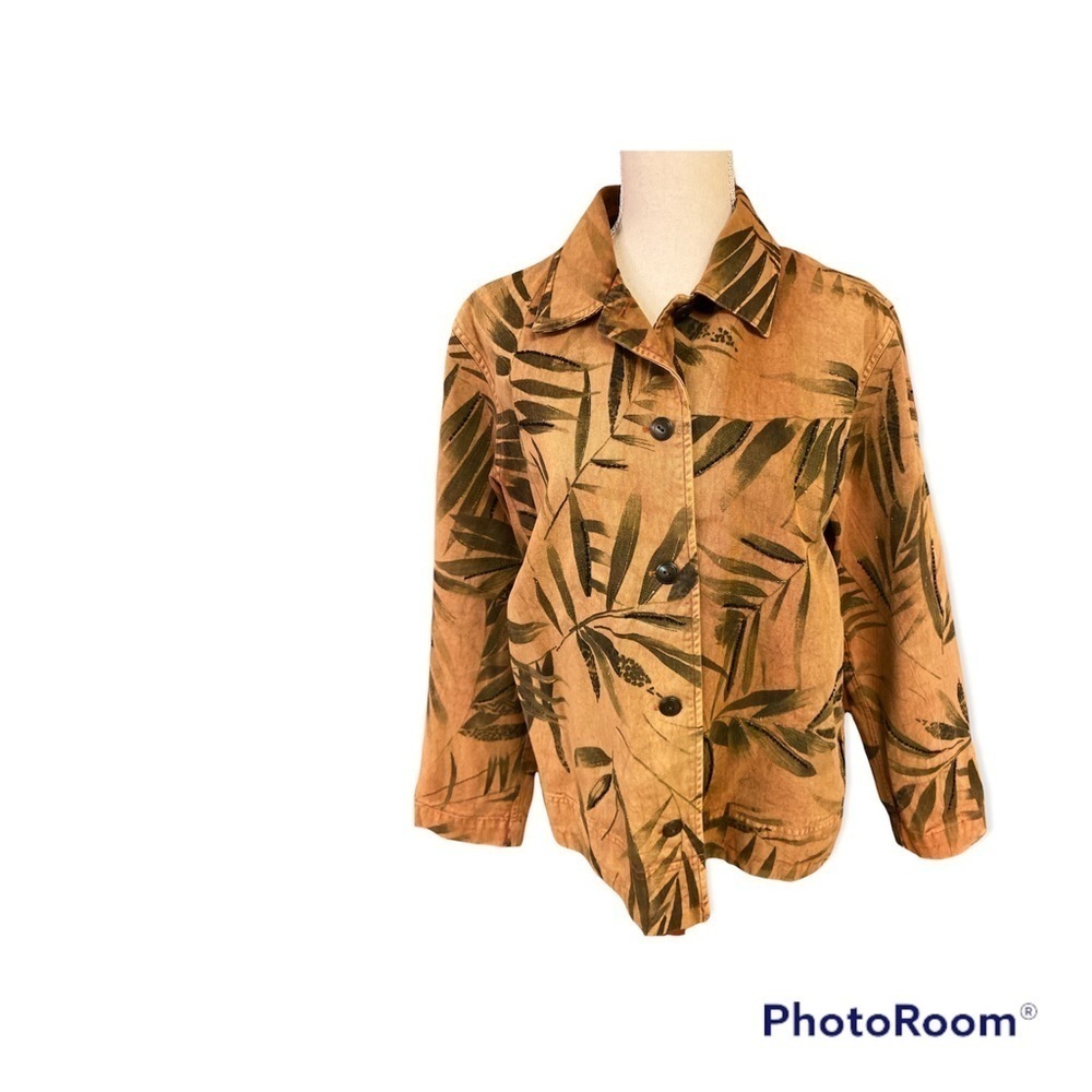 Chico’s Design Heavy Cotton Safari Print Jean Jacket Size 2 Chicos